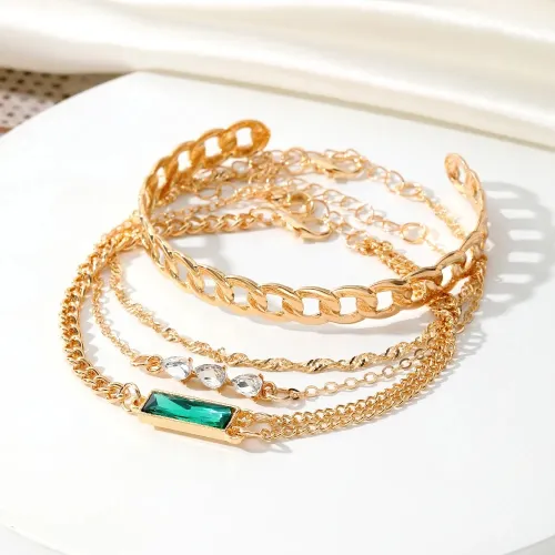 Green Stone Multilayer Vintage Bracelet Set 